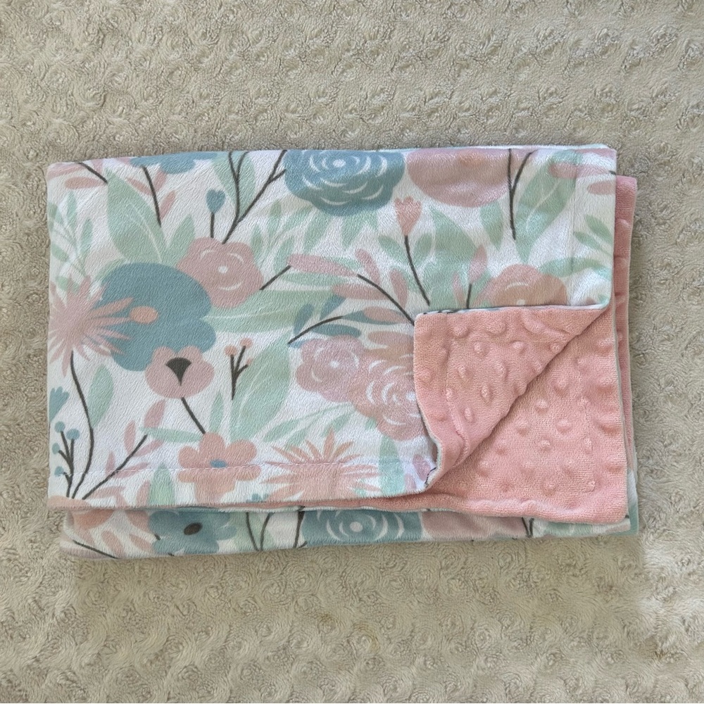 SL Home Fashions Pink Blue Floral Baby Blanket Flower White Minky Dot Green S.L.